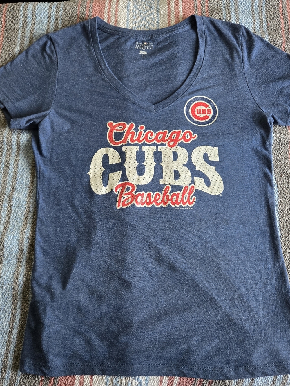 Chicago Cubs Navy Women's V‑Neck Baseball Tee